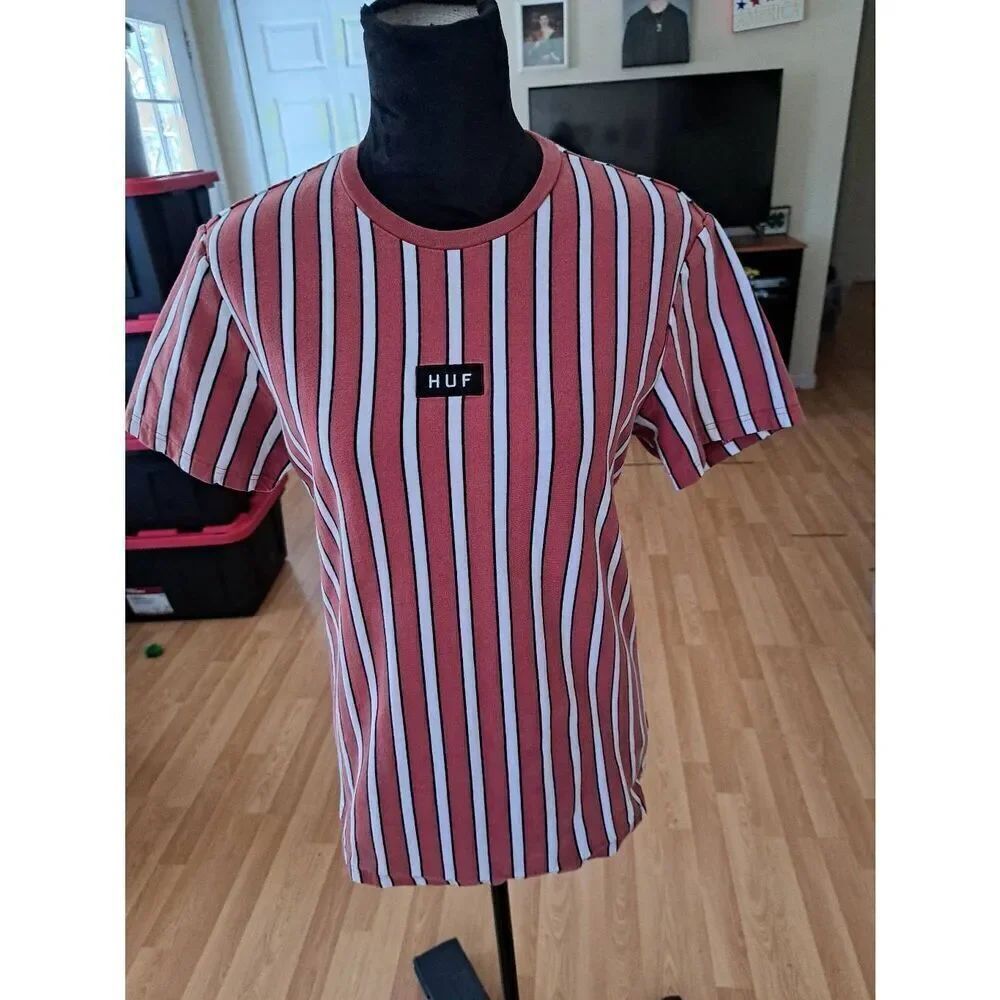 Medium Huf Cotton Awning Striped Short Sleeve Pullover Tee Shirt Top TShirt